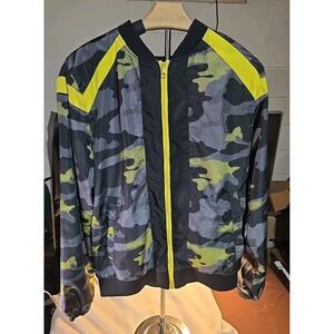YOUTH~Vtg Blackjack 1999‎ Size Large~Black Yellow Camo Windbreaker Zip Jacket